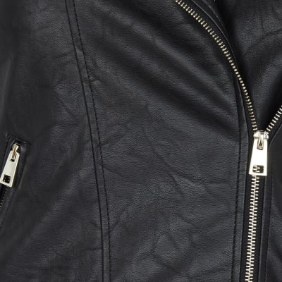 Plus black zip faux leather biker jacket