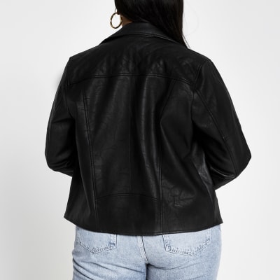 Plus black zip faux leather biker jacket