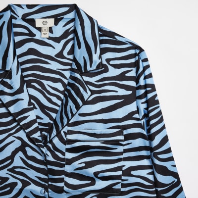 Plus blue animal print satin pyjama top