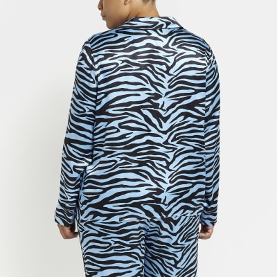Plus blue animal print satin pyjama top
