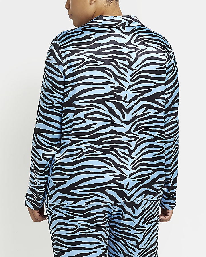Plus blue animal print satin pyjama top