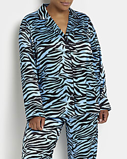 Plus blue animal print satin pyjama top