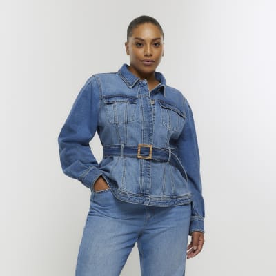 Plus blue belted denim jacket | River Island