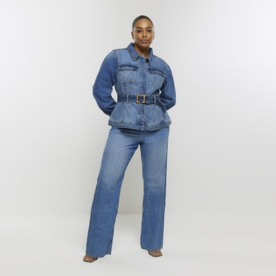 Plus blue belted denim jacket | River Island