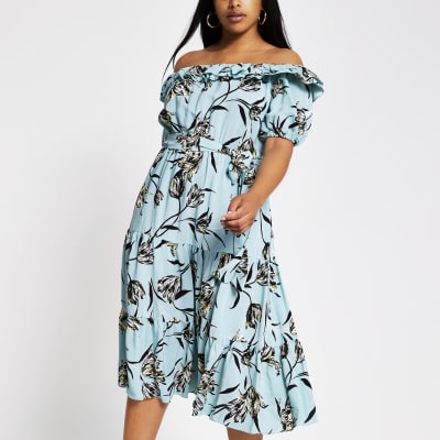 floral bardot midi dress