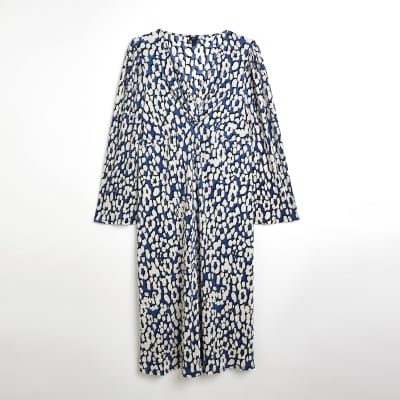 Plus blue floral plisse midi dress | River Island