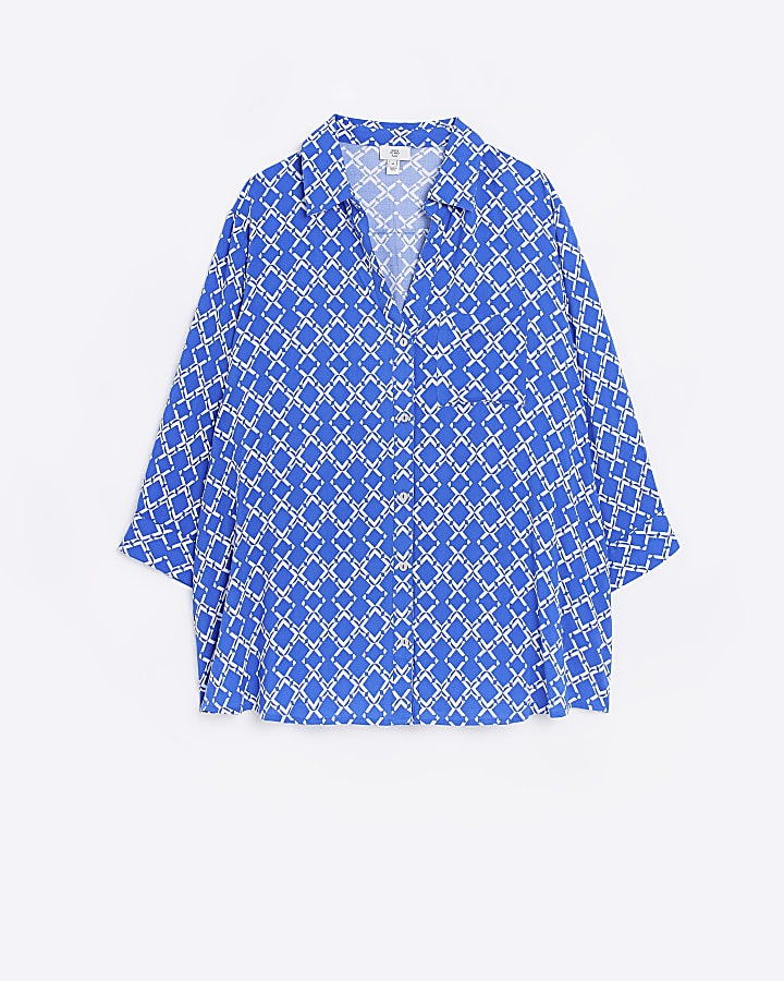 Plus Blue Geo Print Shirt