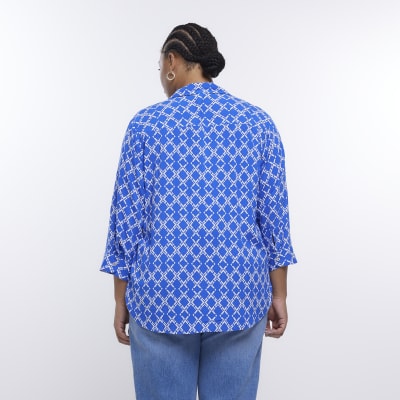 Plus Blue Geo Print Shirt