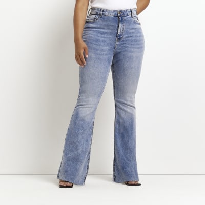 blue high waisted flared jeans