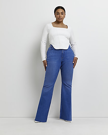 Plus blue high waisted flared jeans