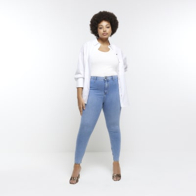 Plus blue high waisted jeggings | River Island