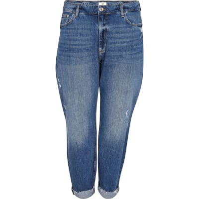 Plus blue high waisted mom stretch jean