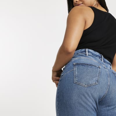 Plus blue high waisted mom stretch jean