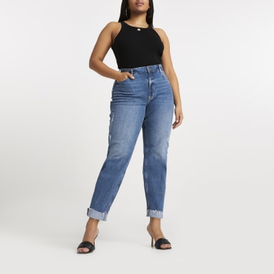 Plus blue high waisted mom stretch jean