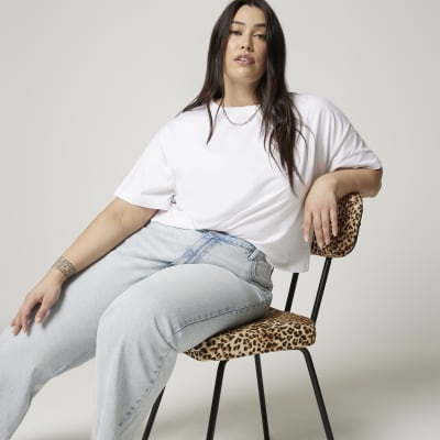 Plus blue high waisted relaxed straight jeans