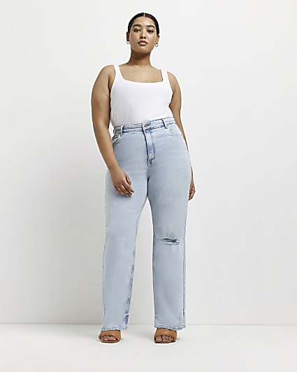 Plus blue high waisted straight jeans