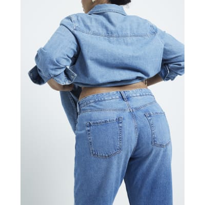 Plus blue high waisted straight leg jeans | River Island