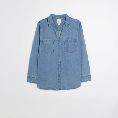 Plus blue long sleeve denim shirt River Island
