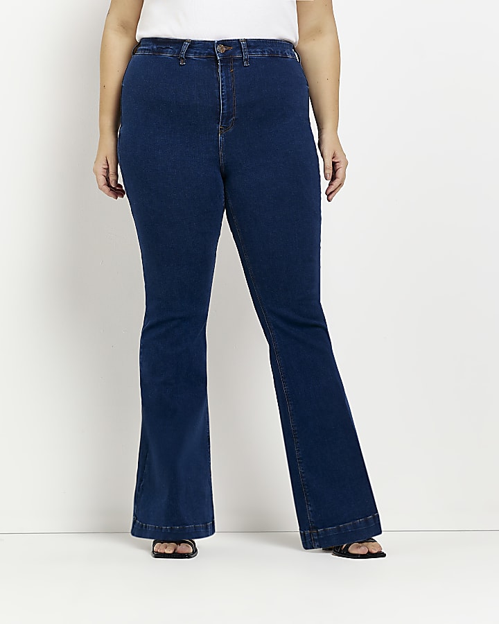 Plus blue mid rise flared jeans