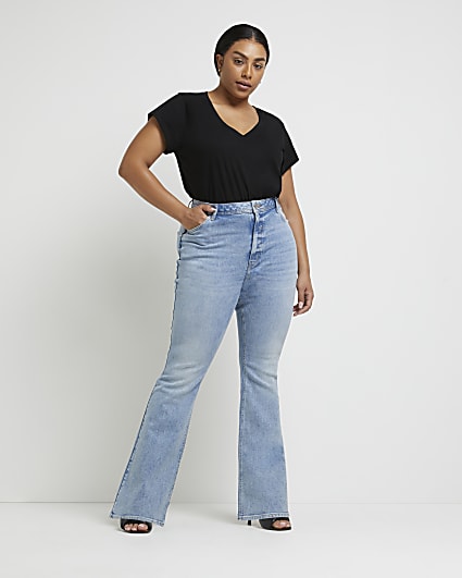 Plus blue mid rise flared jeans