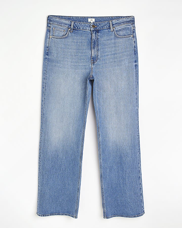 Plus blue mid rise straight leg jeans