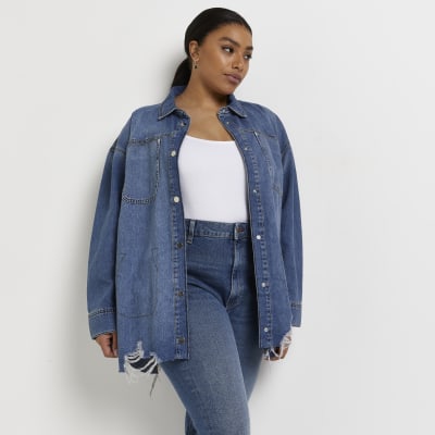 Plus blue oversized denim shacket | River Island