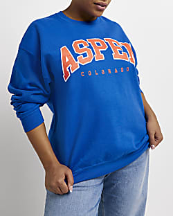 Plus blue oversized graphic print sweatshirt