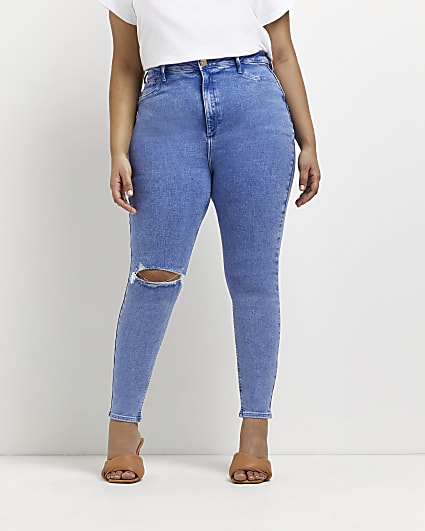 Plus blue ripped high waisted skinny jeans