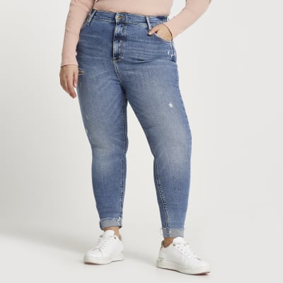 Plus blue ripped high wasited skinny jean