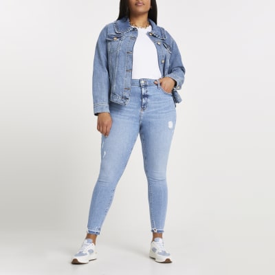 Plus Blue Ripped Mid Rise Skinny Jean