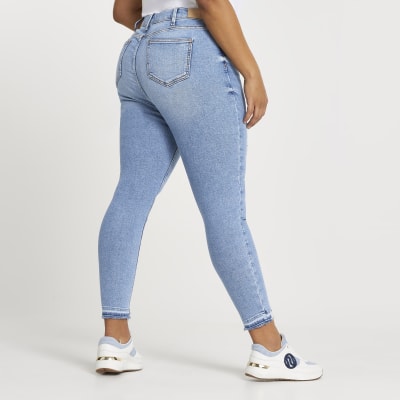 Plus Blue Ripped Mid Rise Skinny Jean