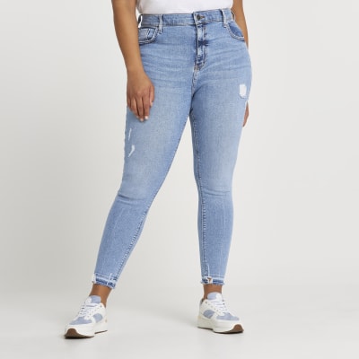 Plus Blue Ripped Mid Rise Skinny Jean