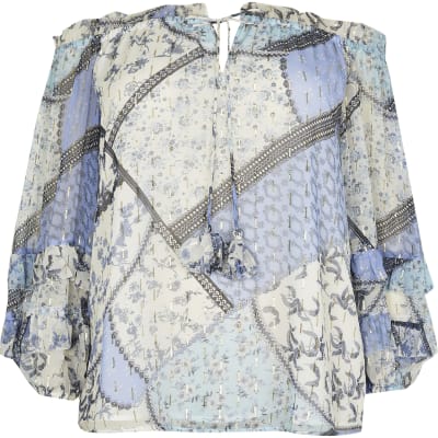 Plus blue ruffle bardot top