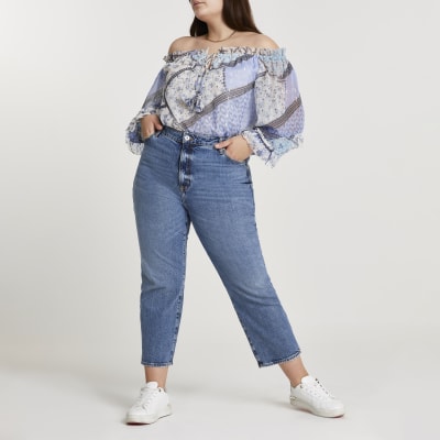 Plus blue ruffle bardot top