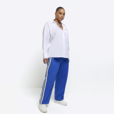 Plain Flare Leg Navy Blue Plus Size Sweatpants (Women's) 