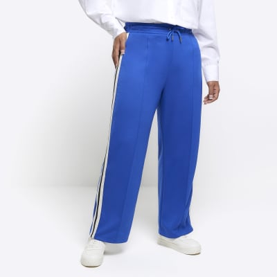 Plus blue side stripe wide leg joggers | River Island