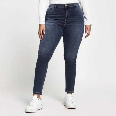 Plus blue skinny mid rise Molly jeggings | River Island