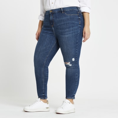 Plus blue skinny ripped Molly jeggings