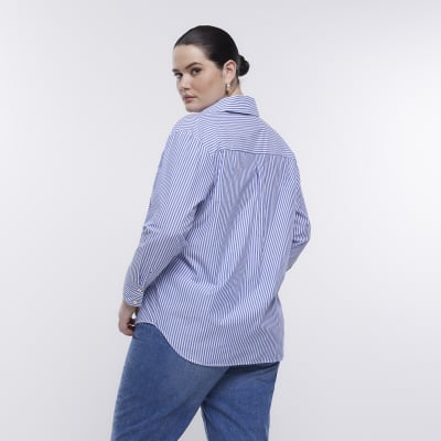 Plus blue stripe long sleeve shirt