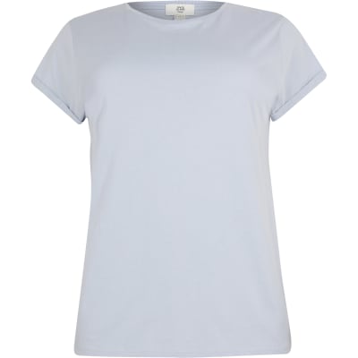 Plus blue turn up short sleeve t-shirt