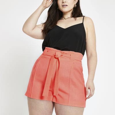 Plus bright orange tie waist shorts