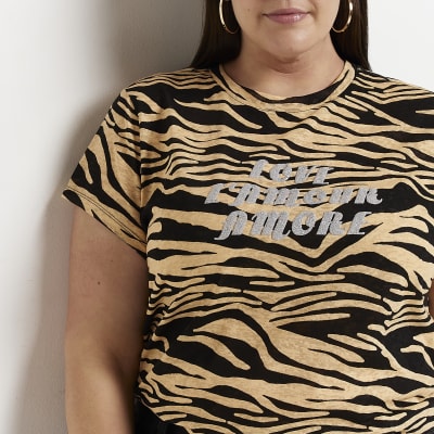 Plus brown animal print graphic tshirt River Island