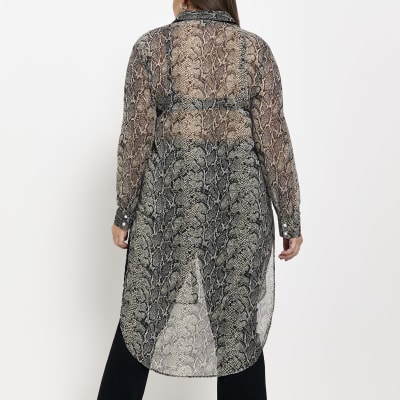 Plus brown animal print longline shirt