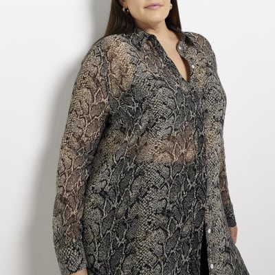 Plus brown animal print longline shirt