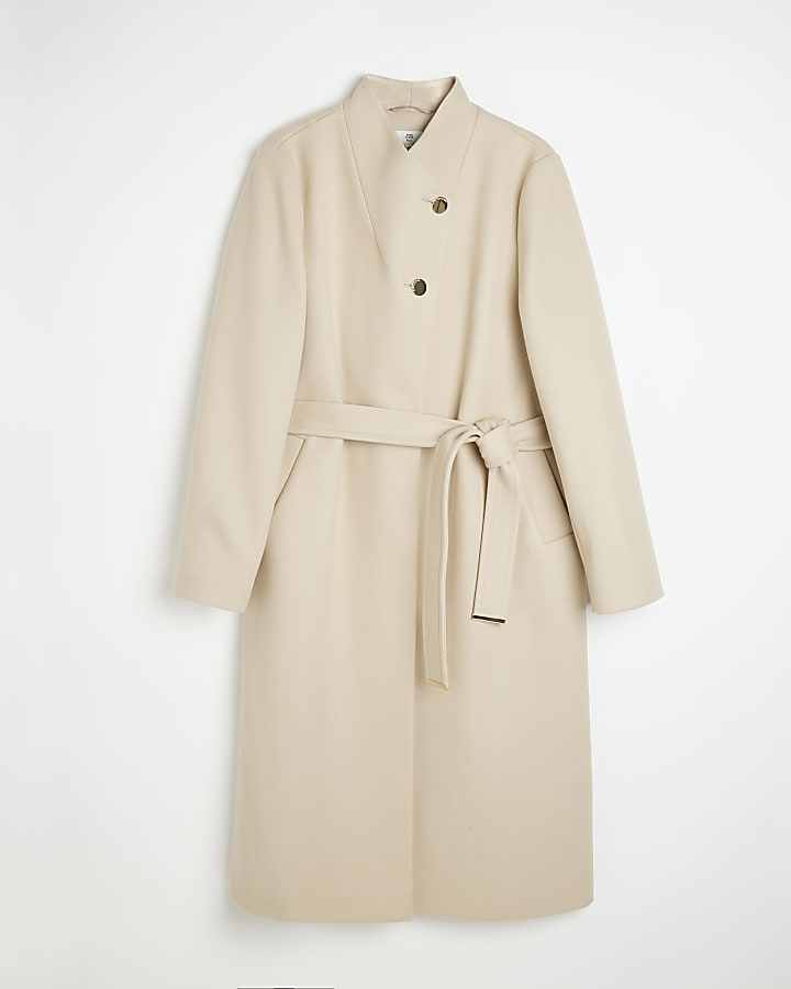 Plus brown belted longline coat