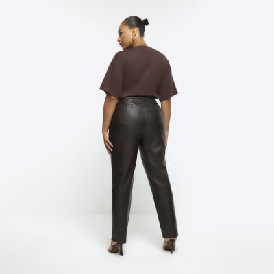 Lauren Ralph Lauren Women's Plus Size Faux-Leather Pants Circuit Brown 2X  B4HP