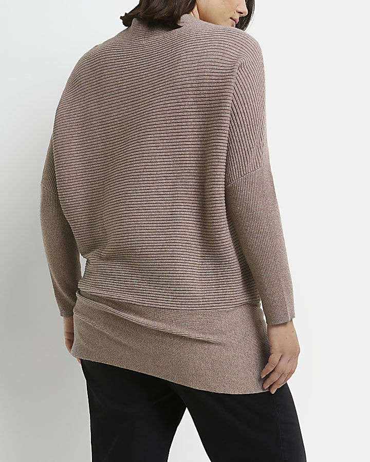 Plus brown knitted longline jumper