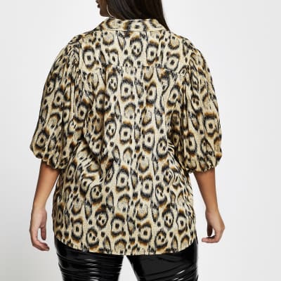 Plus brown leopard print shirt