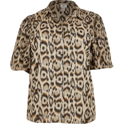 Plus brown leopard print shirt