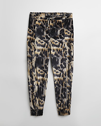 Plus brown leopard velvet cargo trousers
